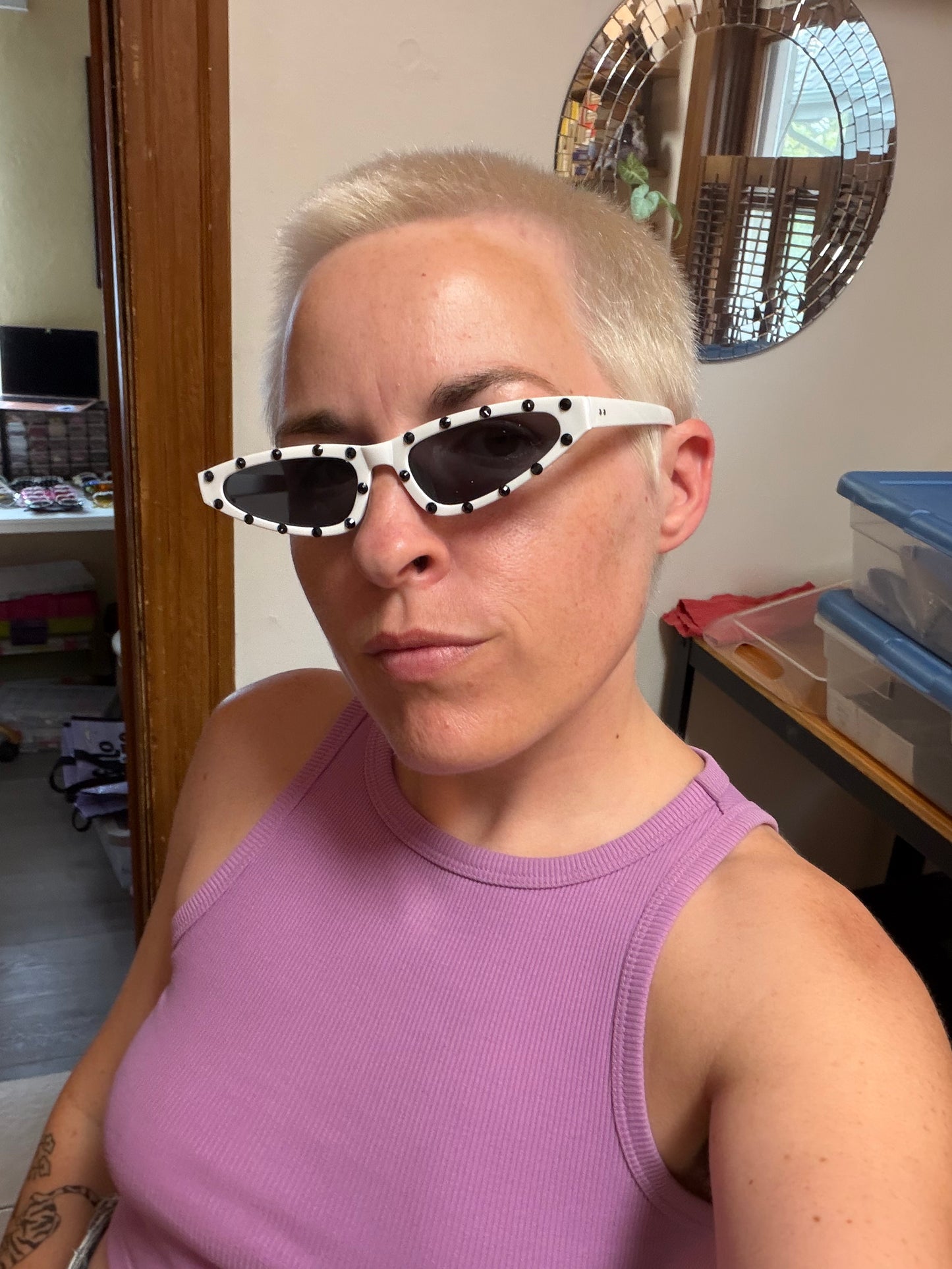 PRE ORDER: Angine de Poitrine black & white polka dot sunnies