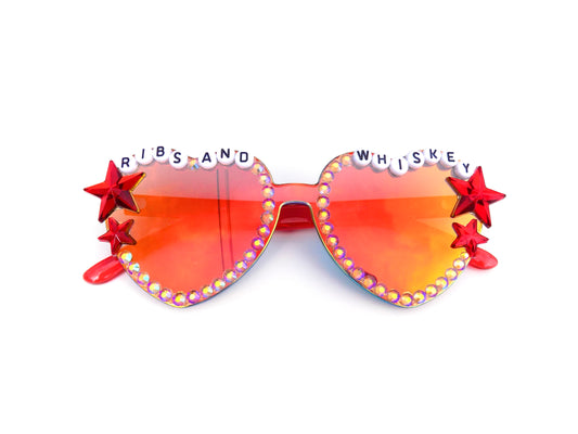Widespread Panic RIBS AND WHISKEY mirrored red heart-shaped sunglasses