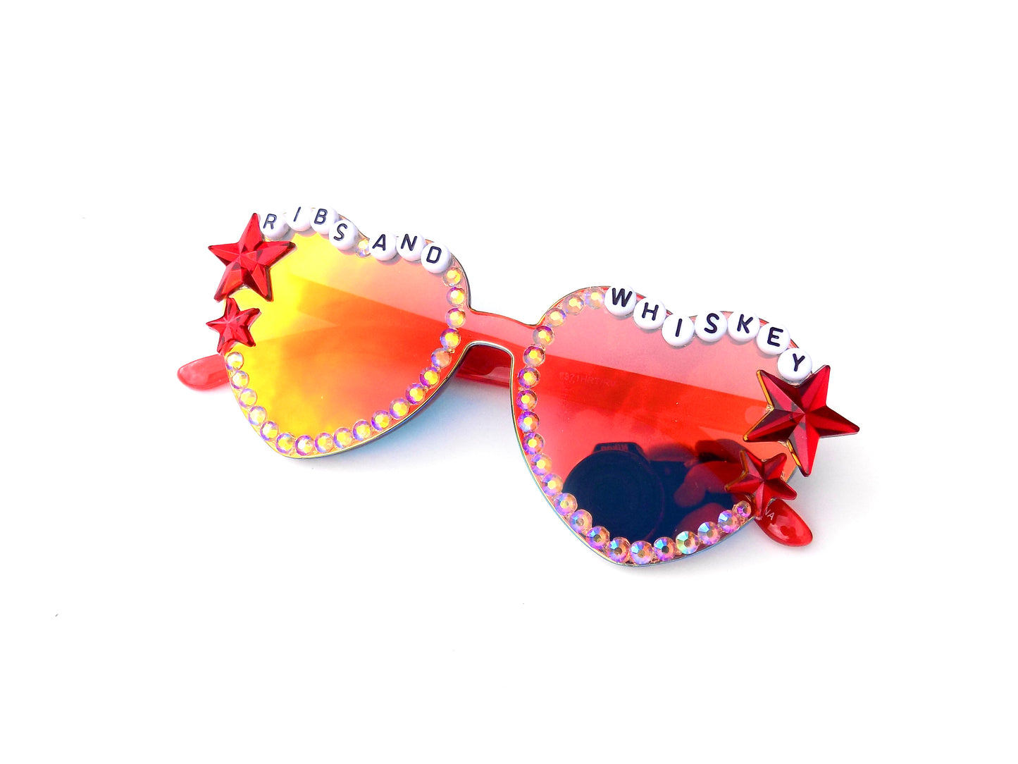 Widespread Panic RIBS AND WHISKEY mirrored red heart-shaped sunglasses